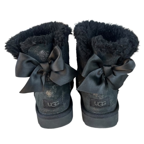 UGG Mini Bailey Bow Glimmer Plush Winter Boots Black Glitter Shimmer Size 5 GUC - Picture 5 of 14